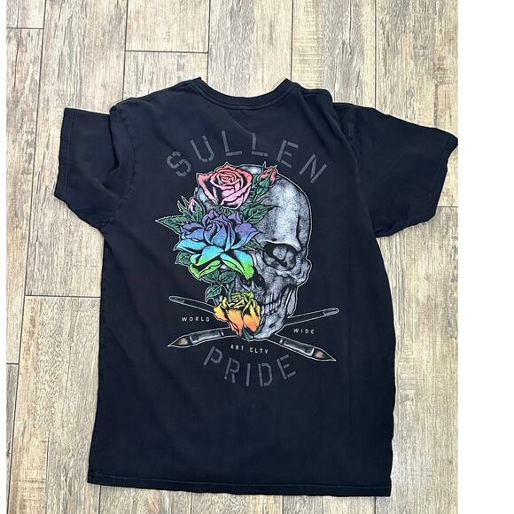 Sullen Black Crew Neck Rainbow Floral Skull Graphic Pride T-Shirt Size Medium - Picture 3 of 5